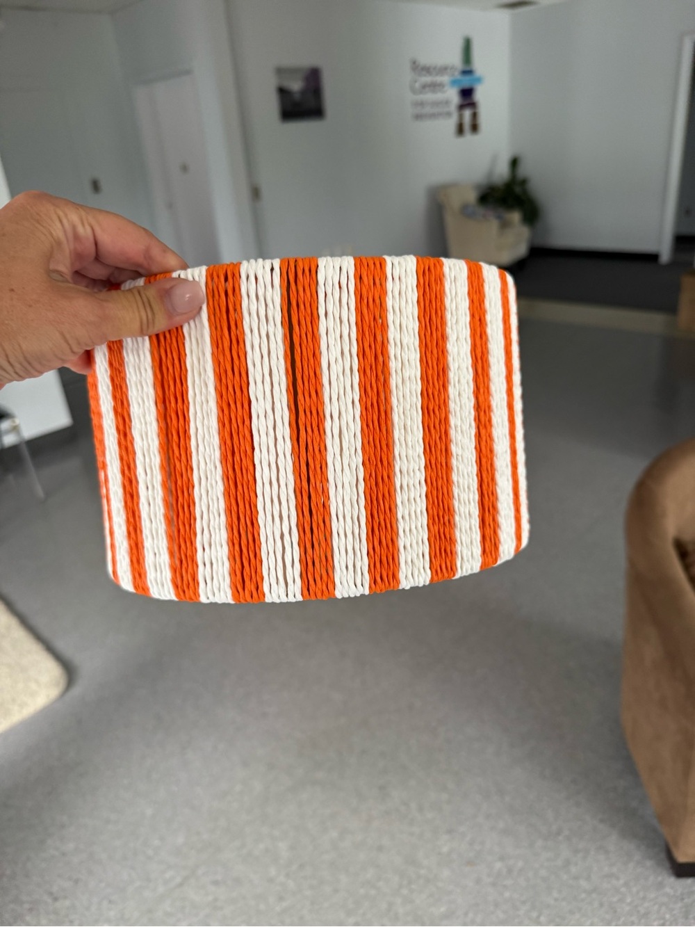 Striped Orange & Cream Woven Lamp Shade